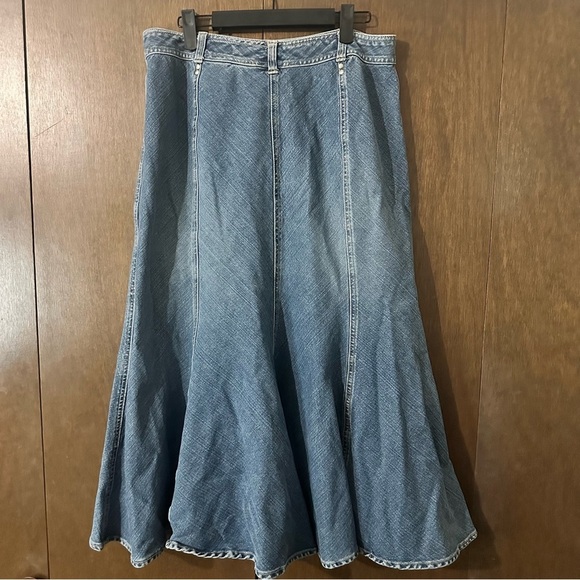 A.M.I. Blue Denim A-Line Mermaid Denim Long Maxi Skirt Western Costal Sz 10 - Picture 8 of 11